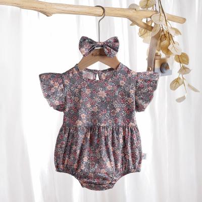 China Breathable Baby Kids Size Quality Floral Products Sleeve Floral Matching Basic Romper Kids for sale