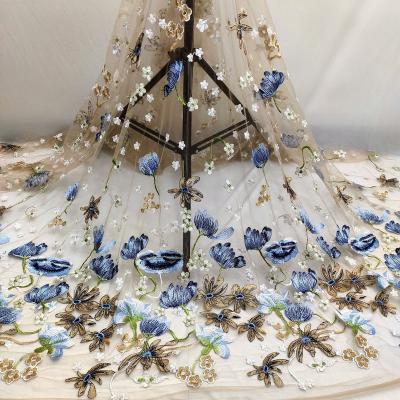 China Viable Fabric Supply 3D Embroidery Fabric Wedding Dress Stage Apparel Fashion Direct Embroidery Fabric for sale