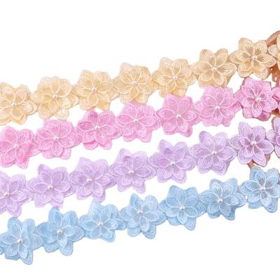 China Viable fashion clothing accessories bead double layer lace spot six petal organza hands nailed bead lace customized for sale