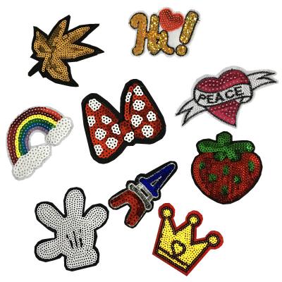 China custom 3D computer embroidery sequin fabric paste small strawberry bow lipstick crown love sequin apparel patch decal for sale