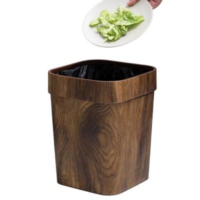 China Sustainable Vintage Wooden Household Large Living Room Bedroom Office Wastebasket Paper Basket without Lid for sale