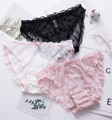 China HD036 Logo Women Butterfly Underwear Female Custom Antibacterial Sexy See Through Real Lace Panties For Girl for sale