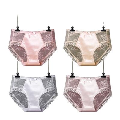 China Hot Women's Women's Mid Waist Crotch Cotton Underwear Breathable Female Sexy Lace Low Waist With Thin Main Ice Silk Panties for sale