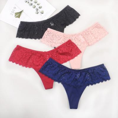 China HD089 Ladies Floral Lace Thong Panties Women T-Back Breathable Stretch Tanga Sexy Lace Thong for sale