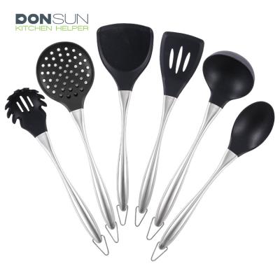 China Sustainable Nonstick Cooking Tools 304 Stainless Steel Handle Silicone Kitchen Utensil Set for sale