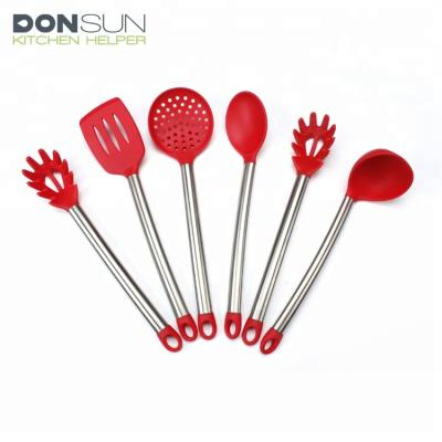 China Sustainable 6 Pieces Silicone Kitchen Utensils Sets With Stainless Steel Handle for sale