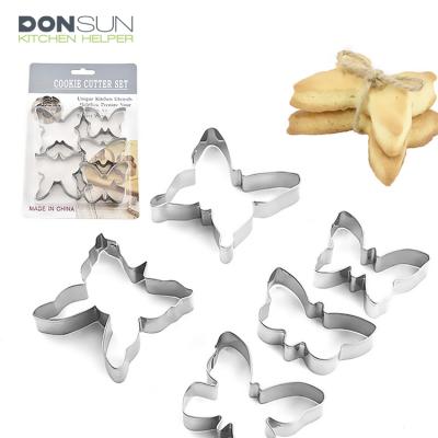 China Sustainable Wholesale 5PCS Stainless Steel Butterfly Shape Cookie Cutter Eco-Friendly Set for sale