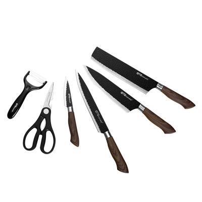 China Sustainable High Quality Wooden Handle Style Kitchen Knife Set Stainless Steel Knife Set for sale