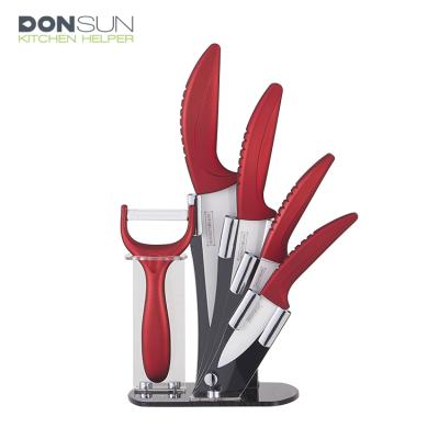 China 6 Pieces Red Color Sustainable Handle Kitchen Ceramic Knife Set With Acrylic Holder for sale