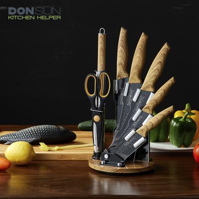 China Durable Non-Stick Coating Stainless Steel Cutlery Kitchen Knives Set With Wood Grain Handle for sale