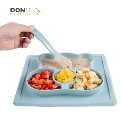 China Viable Hot Selling Baby Silicone Rubber Heat Resistant Place Mat With Silicone Spoon for sale