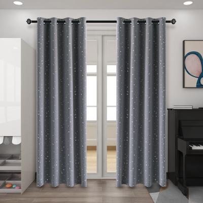 China Blackout Factory Supply Gray Blackout Thermal Insulated Solid Star Panel Printing Curtain Luxury For Living Room for sale