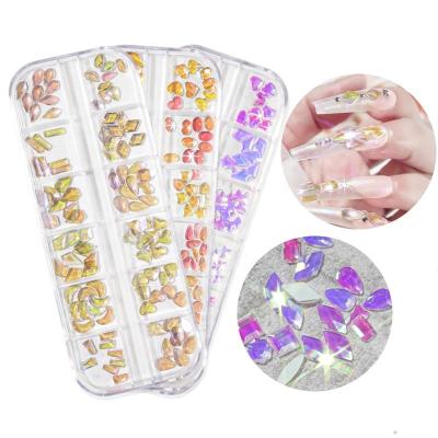 China Nail Art Beauty Products 12 Grids Shape DIY 3D Nail Art Decoration Mixed Multi Crystal Rhinestones Nail Art Decoration for sale