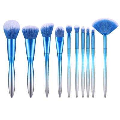 China Angular Blush Gradient Electroplating Handle Blush Brush Eyeshadow Brush Full Set of 10 Pcs Make Up Brushes Set for sale