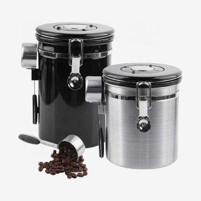 China Freshness Keeping Coffee Pot Stainless Steel Container Coffee Bean Storage Airtight Coffee Canister With Spoon for sale