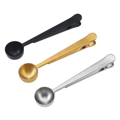 China Multifunctional Coffee Scoop Handle Stainless Steel Coffee Measuring Scoop Minimalist Long With Clip for sale