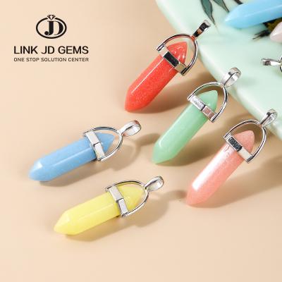 China New CLASSIC Luminous Artificial Stone Column Hexagonal Pendant Synthetic Fashion Pendent Necklace For Women Jewelry DIY Dropshipping for sale