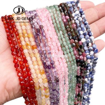 China DIY Jewelry Accessory 4x3mm Faceted Flat Round Shape Beads Quartz Natural Sodalite Pink Tourmaline Green Jade Loose Beads For Jewelry Making for sale