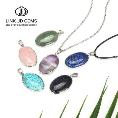 China Cheap Natural Mateiral Gemstone Summer Eggs Oval Shape Natural Crystal Charms For Necklaces Pendant Amethyst Stone Choker Jewelry for sale