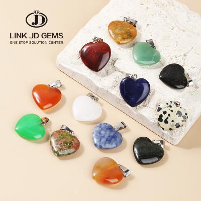 China Wholesale Natural Mateiral Stainless Steel Natural Stone Charms DIY Colorful Natural Stone Heart Shape Pendants For Necklace Or Jewelry Making for sale