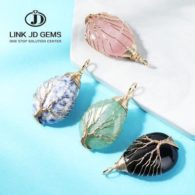 China BOHEMIA Gemstone Drop Shape High Quality Natural Crystal Tree Of Life Creative Handmade Pendant For Body Jewelry Chain for sale