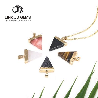 China Mateiral Natural Gold Plated Simple Triangle Gemstone Geometric Pendants Shape Charms Making Jewelry Crystal Black Agate Charms for sale