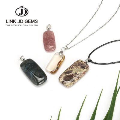 China Wholesale Natural Stone Charm Crystal Agate Rectangular Pendant Gemstone Strawberry Mateiral For Jewelry Making Necklace for sale