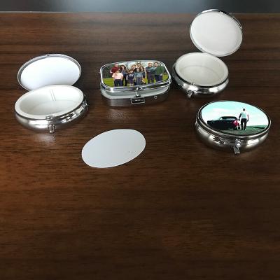 China Stocked Sublimation Metal Pill Box Tin Box With Aluminum Sheet Blank Insert for sale