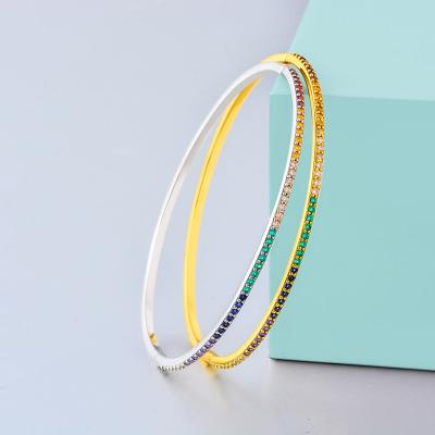 China New Arrival FASHIONABLE Jewelry Fine Quality S925 Bracelet Wrist Bangles 2022 Colorful Sterling Silver Zirconia Bangle Bracelet for sale