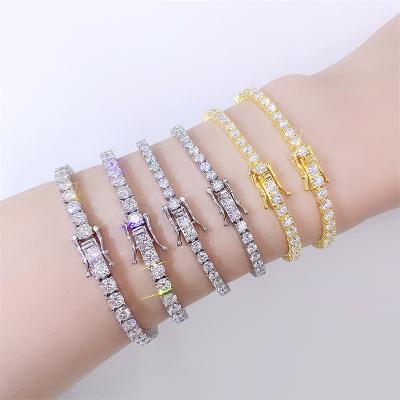 China Fashion 925 punk jewelry 925 sterling silver vvs gra band round cut bracelet 2mm 3mm 4mm 5mm moissanite tennis chain for sale