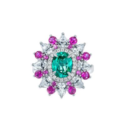 China 2022 CLASSIC Fashion 925 Oval Shape Zircon Paraiba Tourmaline Gemstone 925 Zircon Ring Sterling Silver Created 3ct for sale