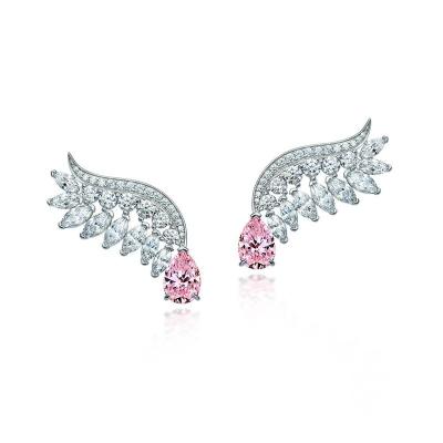 China 2022 Unique Design Fashion Jewelry Romantic Feather Zircon Earring 925 Sterling Silver Rhodium Plated Wing Earrings for sale