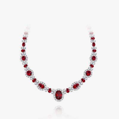 China CLASSIC unique luxury synthetic red ruby ​​925 silver necklace mother's day harga pasir pasir zircon jewelry designs for sale