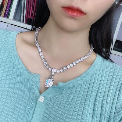 China Luxury 14*18mm 925 Mother's Day Eternity Jewelry Large CLASSIC Silver Emerald Cut Baguette Cubic Zirconia Necklace For Women for sale