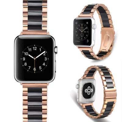 China Stainless Steel Ceramic And Luxury Stainless Steel Watch Band Three-pearl Watch Strap Band For Apple Watch Band for sale