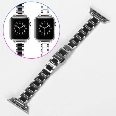 China Thin Stainless Steel Metal With Ceramic Watchband Strap Belt Watch Band For Apple Watch Band for sale