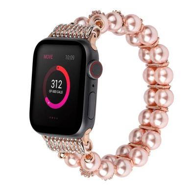 China Stainless Steel For Apple Watch Band Gemstone Bracelet Beaded Band For 38/42mm 42/44mm Jewelry Watch Bands For Women for sale