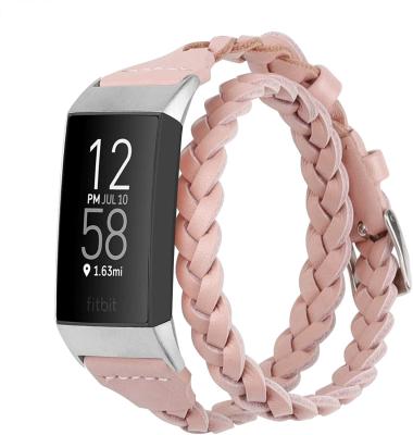 China Hot Sale Leather Braided Fabric Double Loop Leather Watch Band For Fitbit Charge 3 for sale