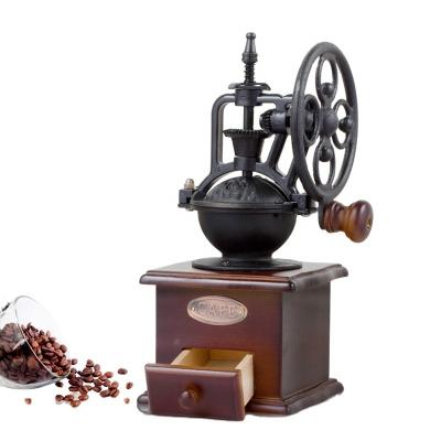 China WITH LID retro ferris coffee grinder small wheel hand grinder wooden grain pepper ceramic coffee grinder machine for sale