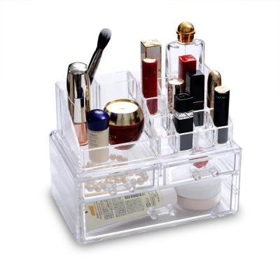 China Nordic Fashion Viable Rotating Transparent Tray Dressing Table Finishing Rack Cosmetic Desktop Storage Box Makeup Storage Shelf 2 Tiers for sale