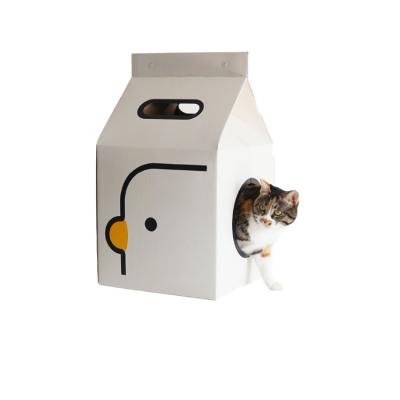 China Sustainable Cute Paper Cat House With Scratcher Panel Like Milk Box for sale