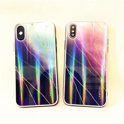 China Look like new custom PC tpu glass case UNIMOR acrylic cell phone case for iphone x/xs shiny blue light aurora gradient holographic phone case for sale