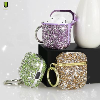 China 360 full protection for your 3D earphone New Bing Bling For Airpods 1 Pro Case Diamond Bling Gold Luxury Key Chain 2 Earphone Cover For Airpod Case for sale