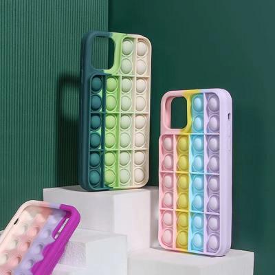 China Anti-fall Cool Creative Relive Stress Kids School Office Soft Silicone Rainbow Push Bubble Pops Wiggle Toys For iPhone 13 Case for sale