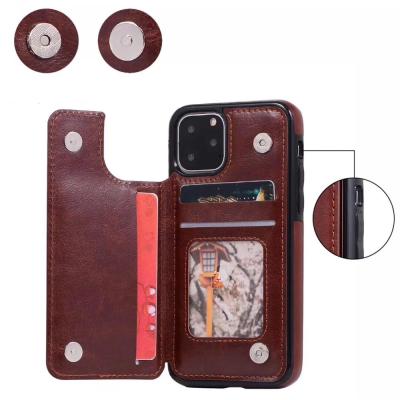 China With New Item 3 Card Slots For iphone 6 7 X Wallet Leather Case With Double Magnet Button Card Slot Case Wallet for sale