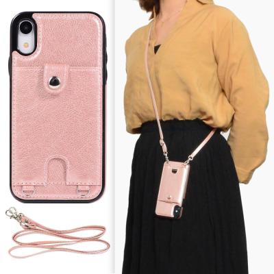 China With Wallet Card Slot Cell Phone Case Strap For Apple iPhone X, Chain Strap PU Leather Wallet Case For iPhone 11 PRO Max for sale