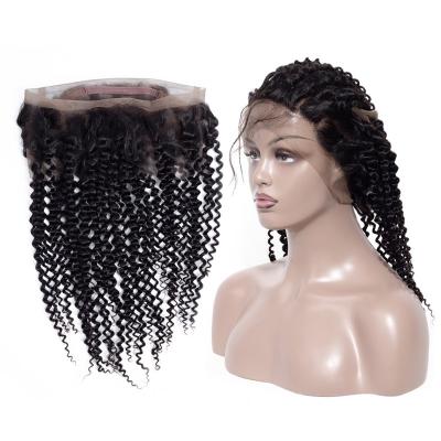 China Best Selling Curly Curly 360 Hair Closure And Weave, 100% Glueless Malaysian Kinky Curly 360 Degree Lace Closure Baby Hair Frontal for sale