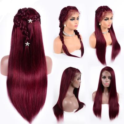 China Silky Straight Wave Color 99J Burgundy Red Lace Front Wigs 100% Human Hair Straight Lace Indian Remy Hair Indian Hair Wigs for sale