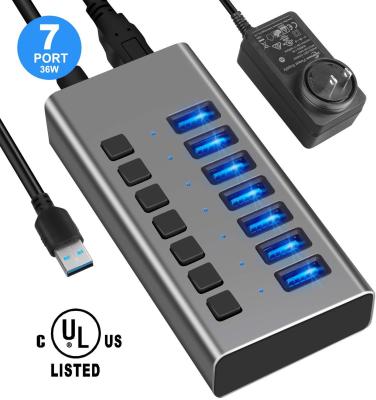 China Price 36W 12V/3A Computer Data Transfer Aluminum 3.0 Ports 3.0 USB Hub Mobile Devices .desk best for Tablets and Laptops for sale