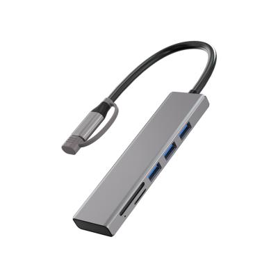 China Type C Laptop / USB-C 5Gbps USB3.0 Mobile Aluminum Adapter 3 Ports with SD/TF Card Reader USB Converter Hub for sale